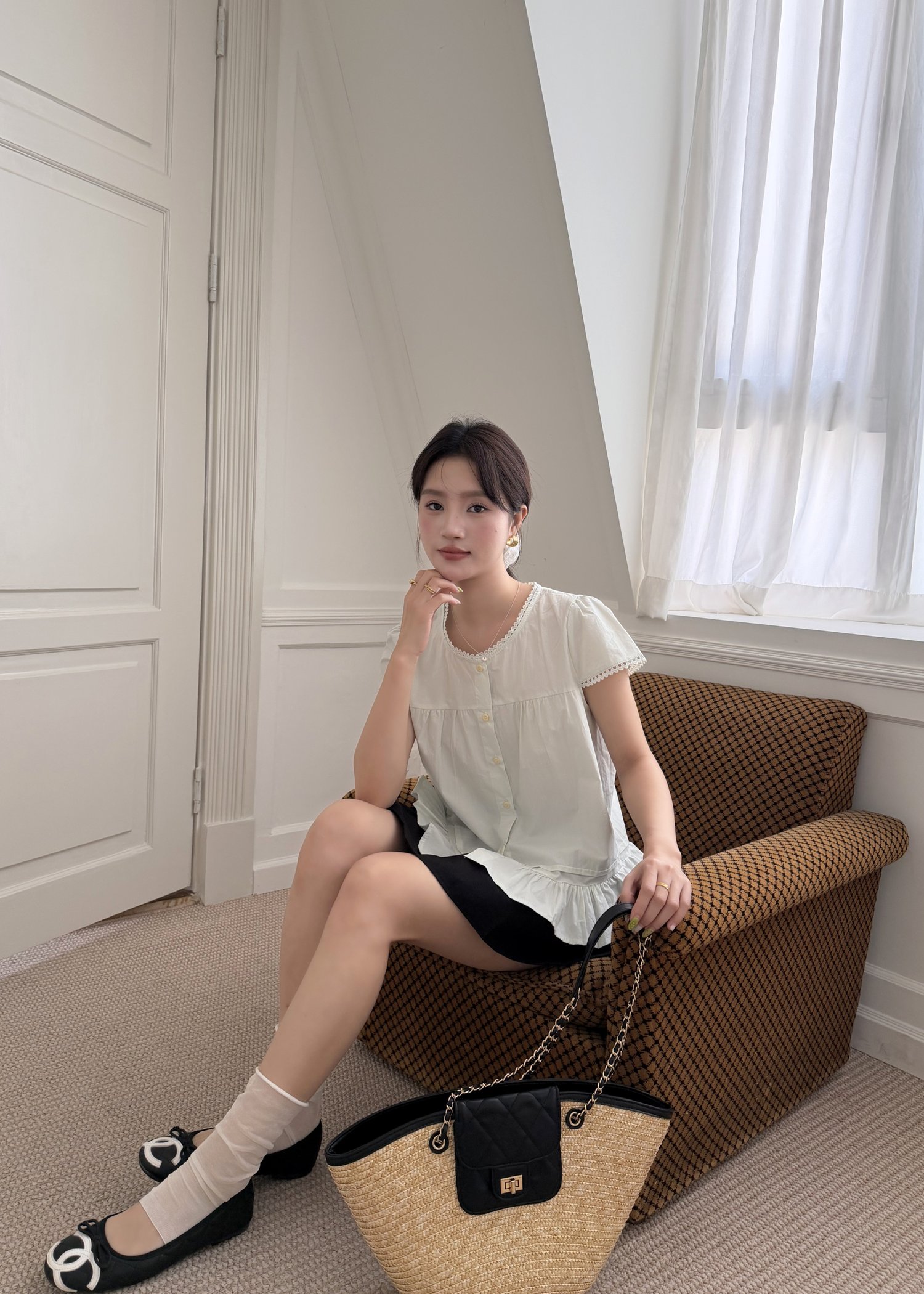 Leyla Flare Blouse in Baby Green