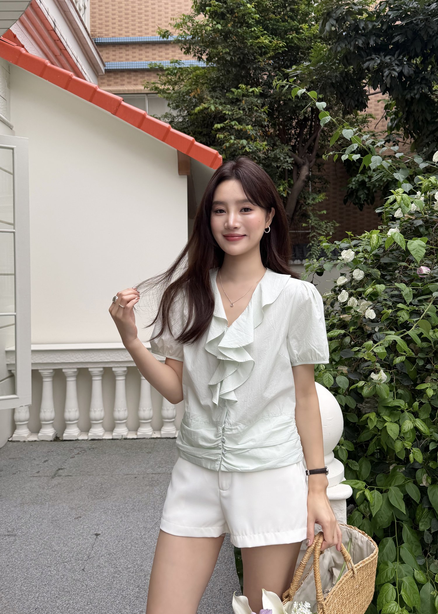 Erica Ruffles Blouse in Baby Green