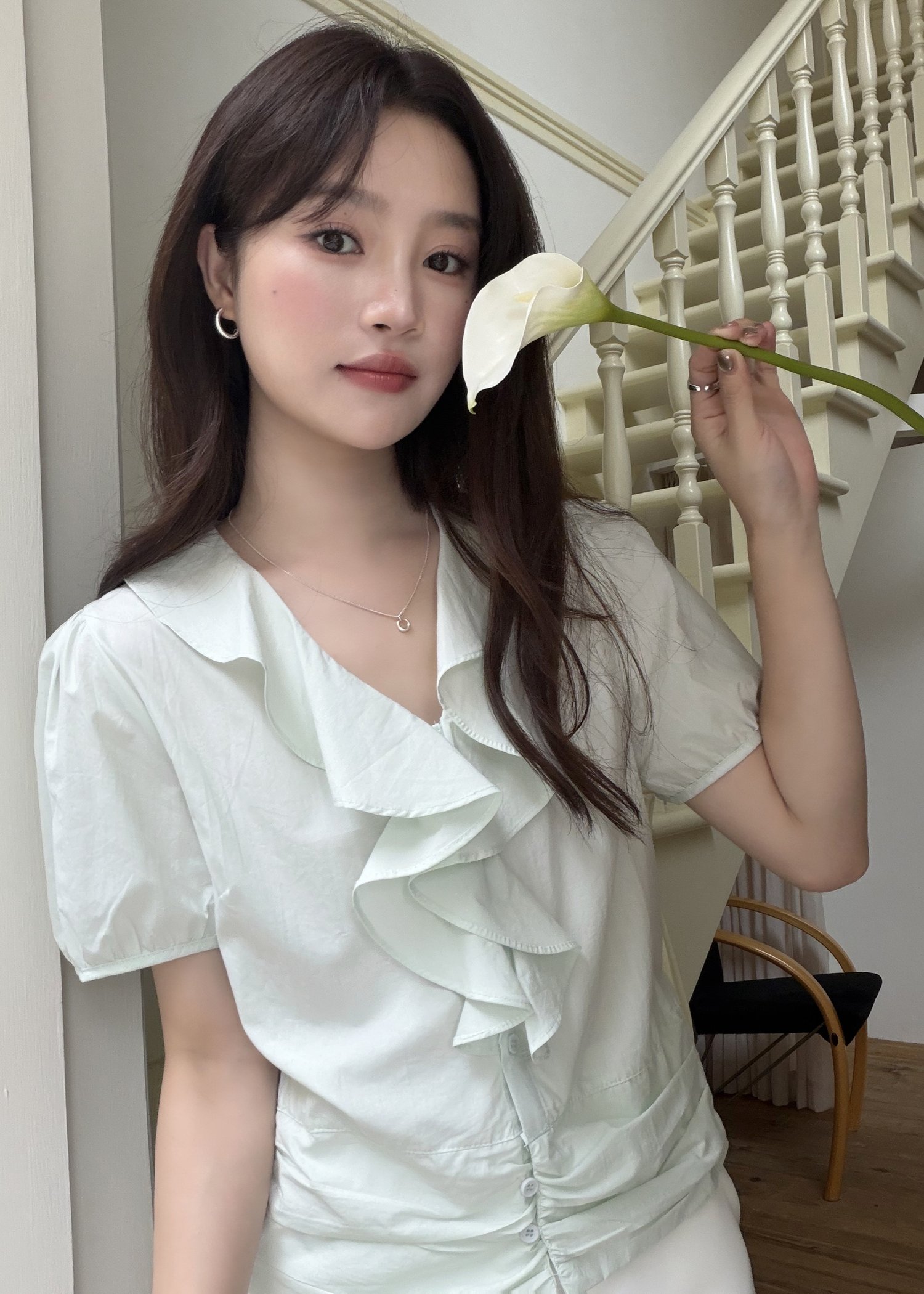 Erica Ruffles Blouse in Baby Green