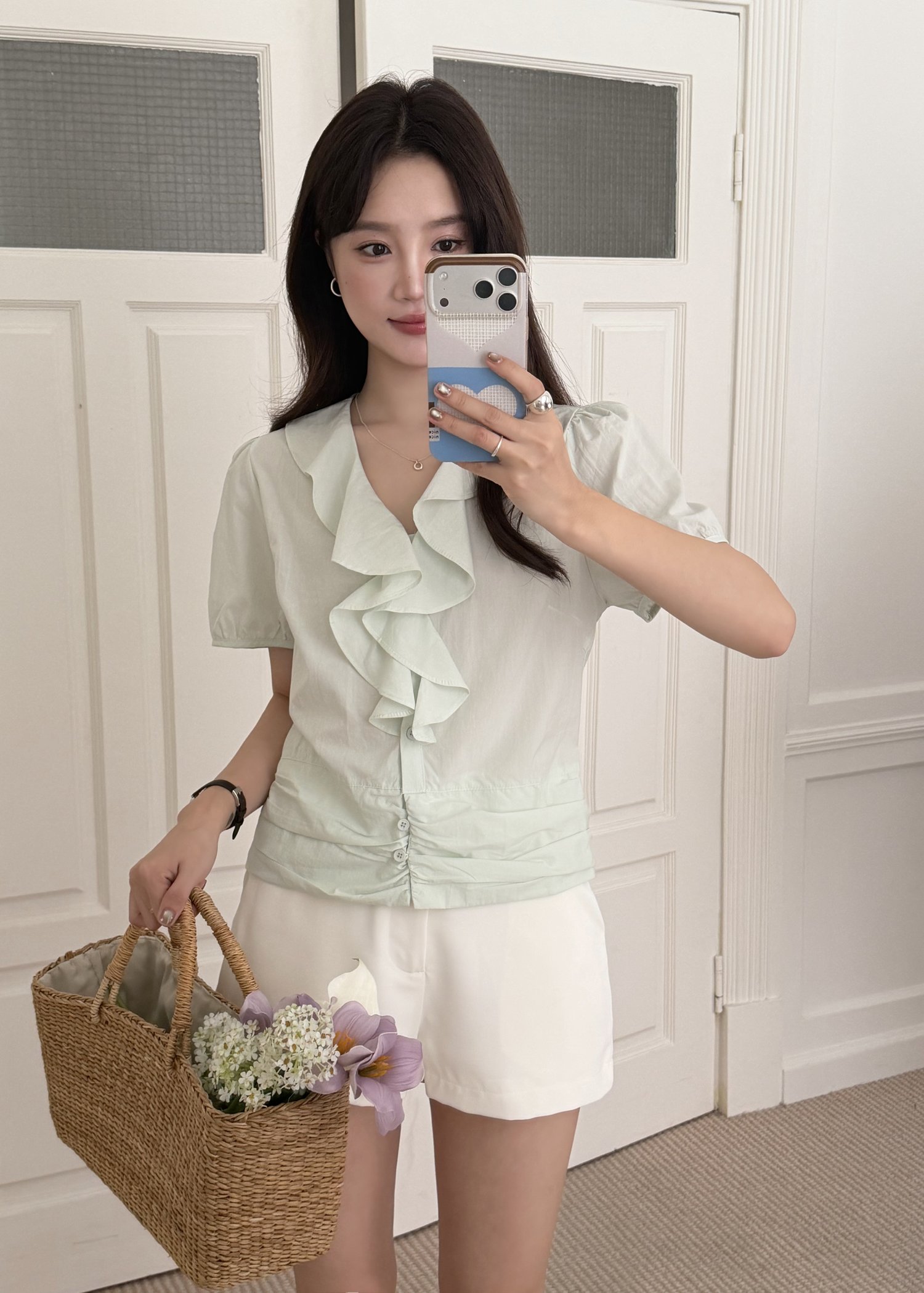 Erica Ruffles Blouse in Baby Green