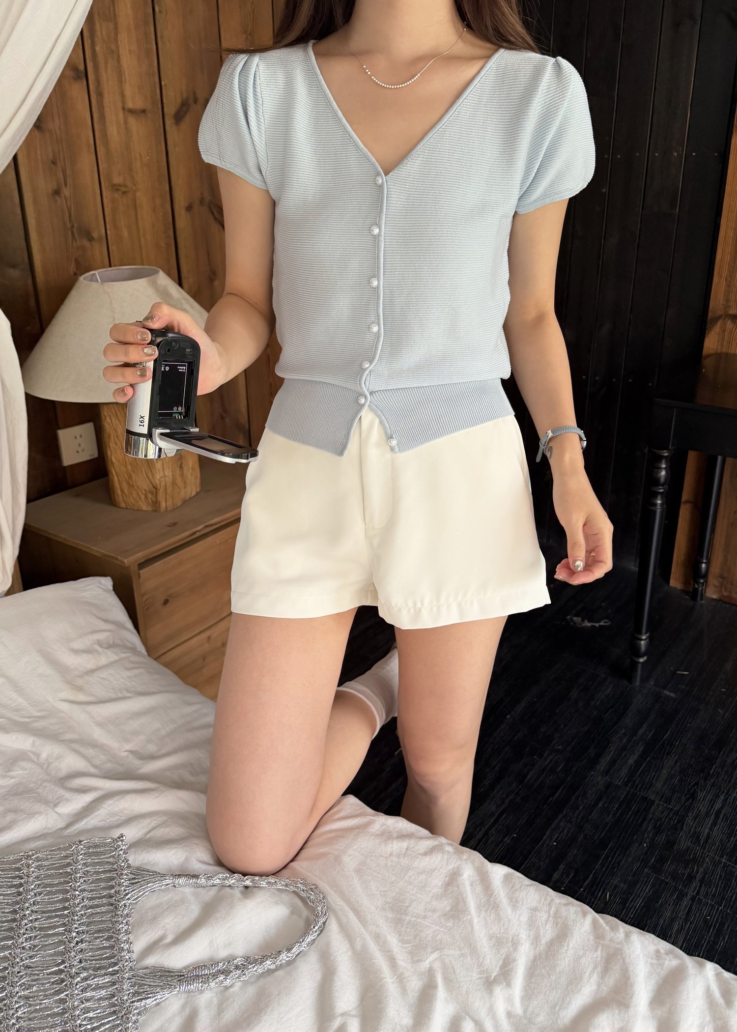 Liana Pearl Buttoned Knit in Baby Blue