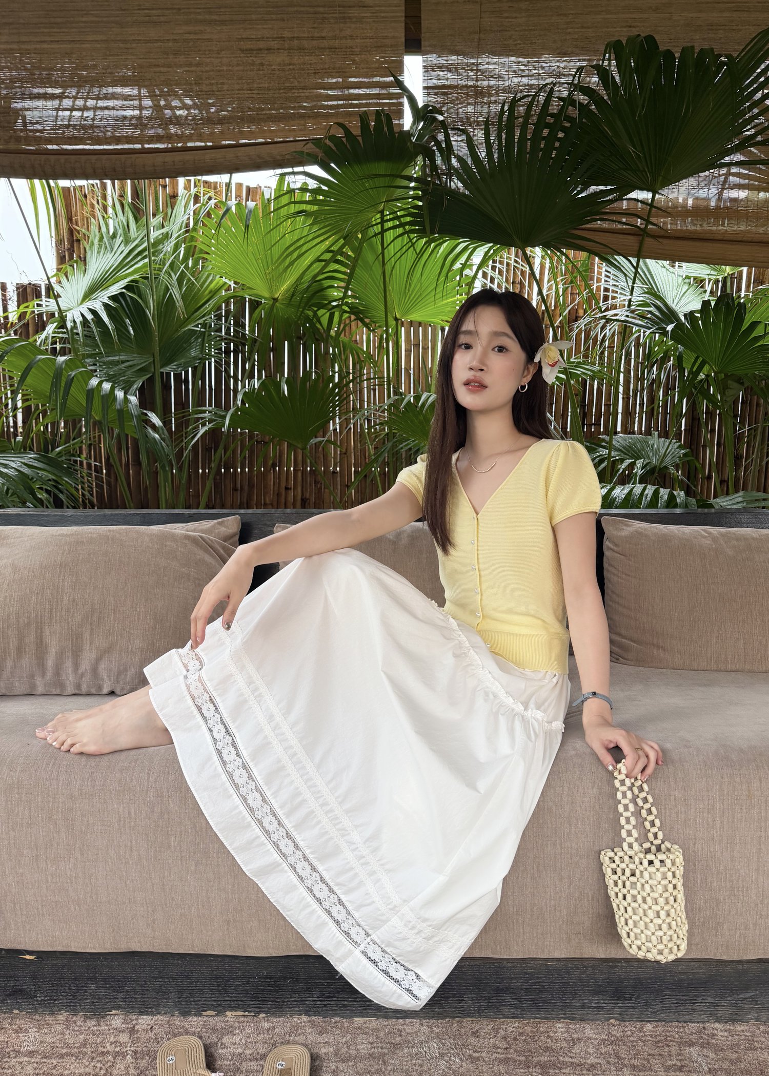 Liana Pearl Buttoned Knit in Baby Yellow