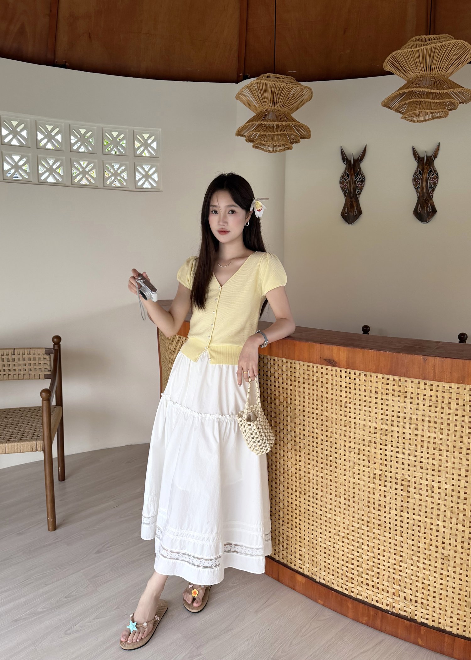 Lacey Flare Long Skirt in White