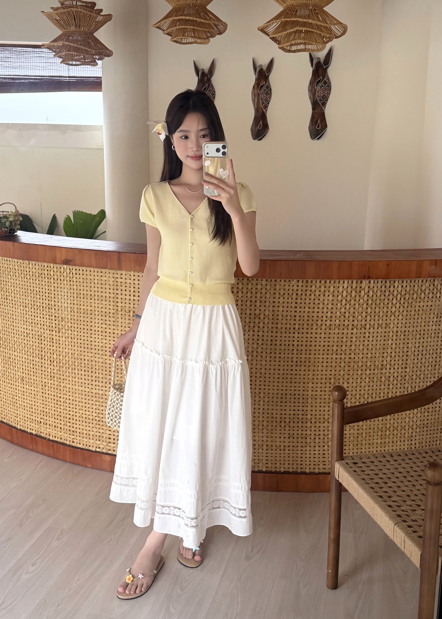 Lacey Flare Long Skirt in White