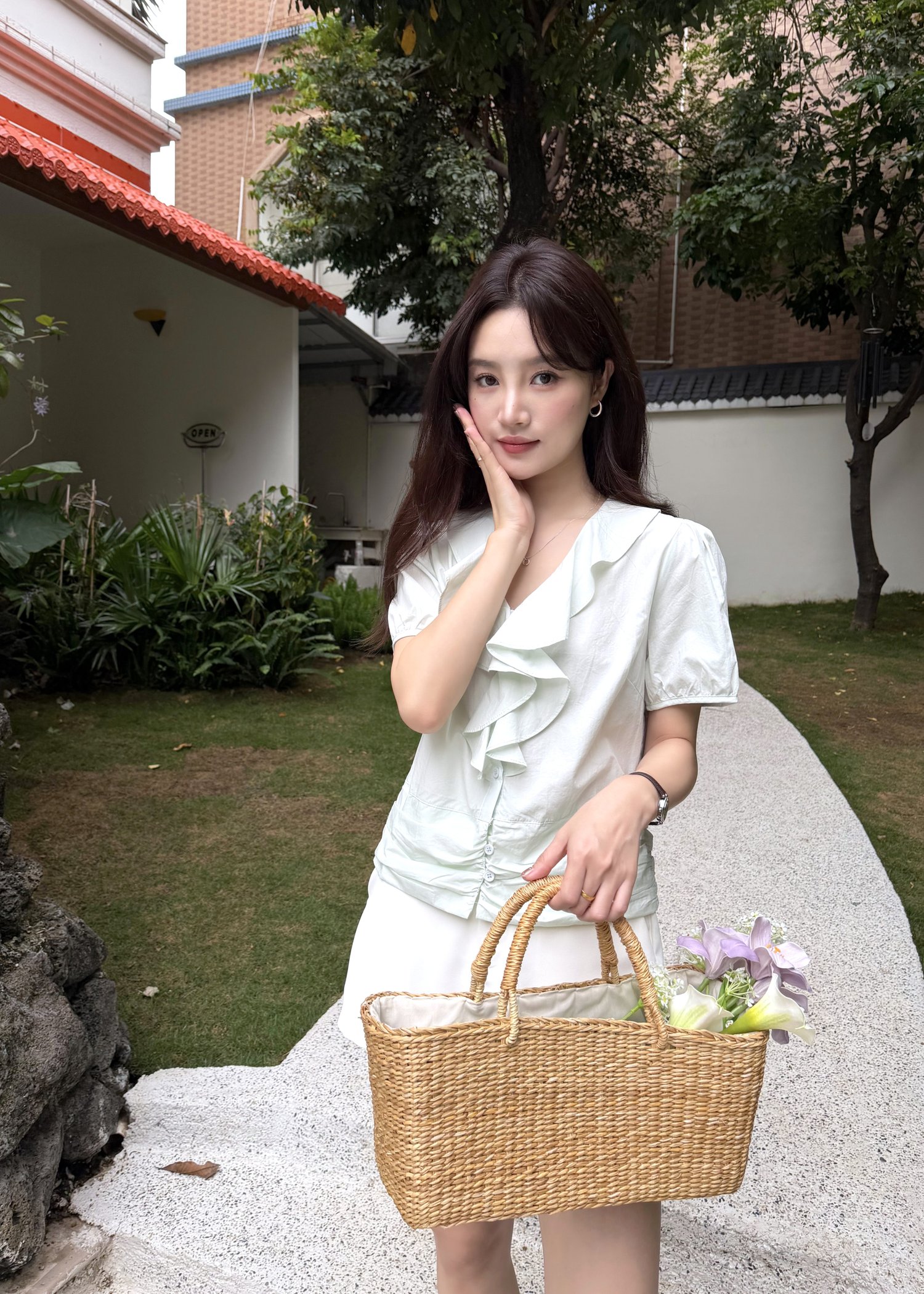 Erica Ruffles Blouse in Baby Green