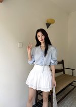 Emma Ruffles Blouse in Blue