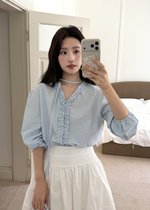 Emma Ruffles Blouse in Blue