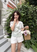 Erica Ruffles Blouse in Baby Green