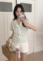 Erica Ruffles Blouse in Baby Green