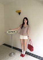 Elina Grid Flare Blouse in Pink Choco