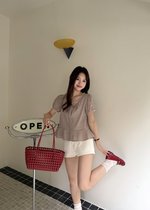 Elina Grid Flare Blouse in Pink Choco