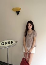 Elina Grid Flare Blouse in Pink Choco