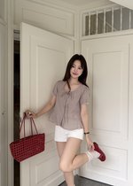 Elina Grid Flare Blouse in Pink Choco