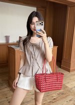 Elina Grid Flare Blouse in Pink Choco