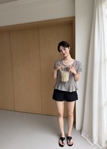 Elina Grid Flare Blouse in Navy Choco