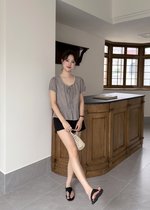 Elina Grid Flare Blouse in Navy Choco