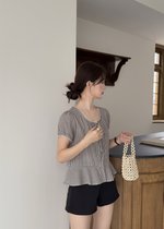 Elina Grid Flare Blouse in Navy Choco