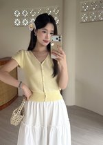 Liana Pearl Buttoned Knit in Baby Yellow