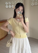 Liana Pearl Buttoned Knit in Baby Yellow