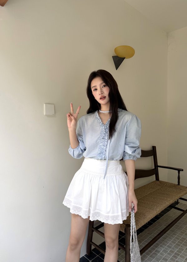 Emma Ruffles Blouse in Blue