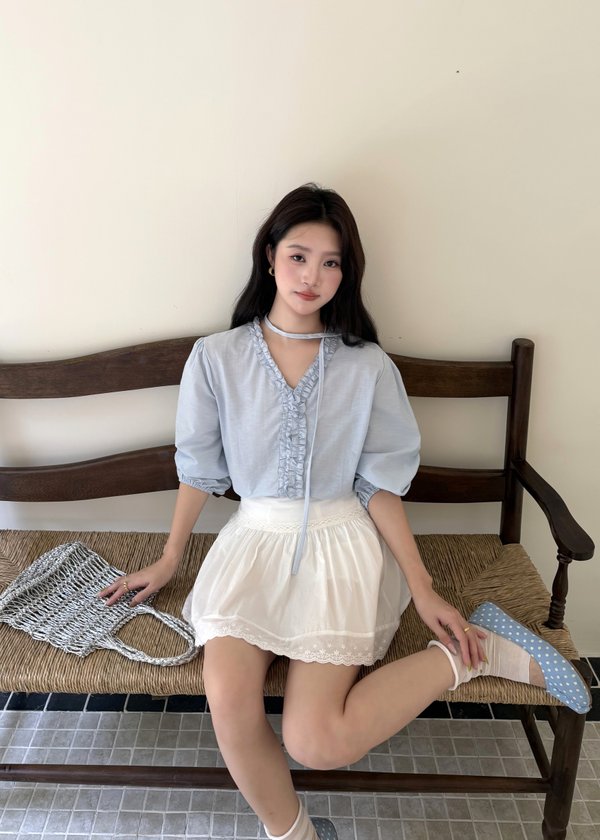 Emma Ruffles Blouse in Blue