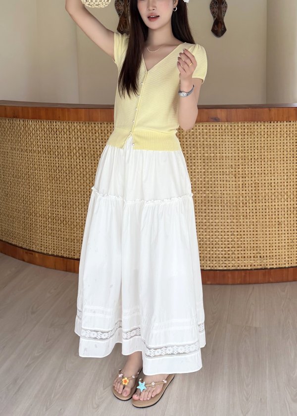 Lacey Flare Long Skirt in White