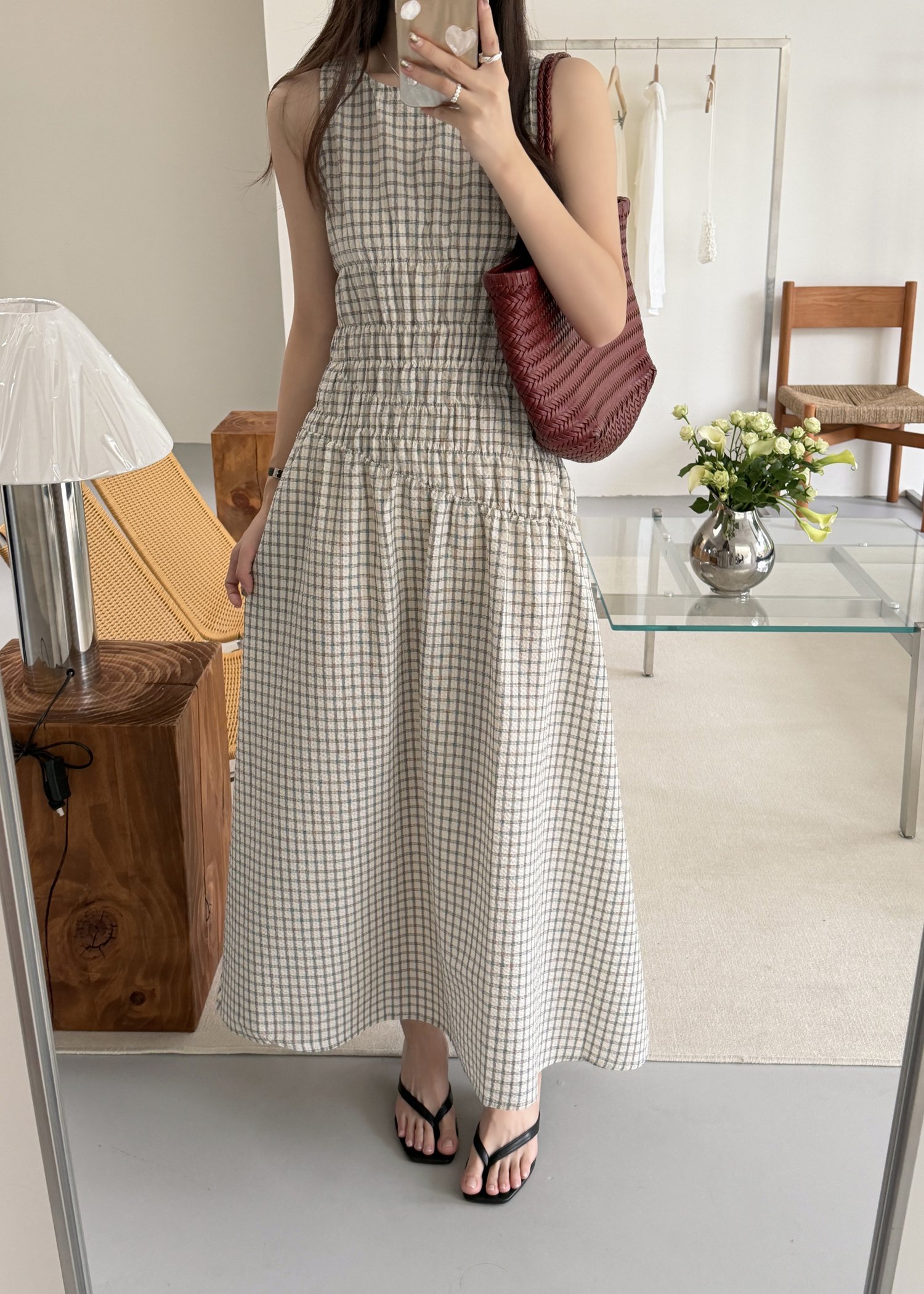 Celeste Grid Long Dress in White
