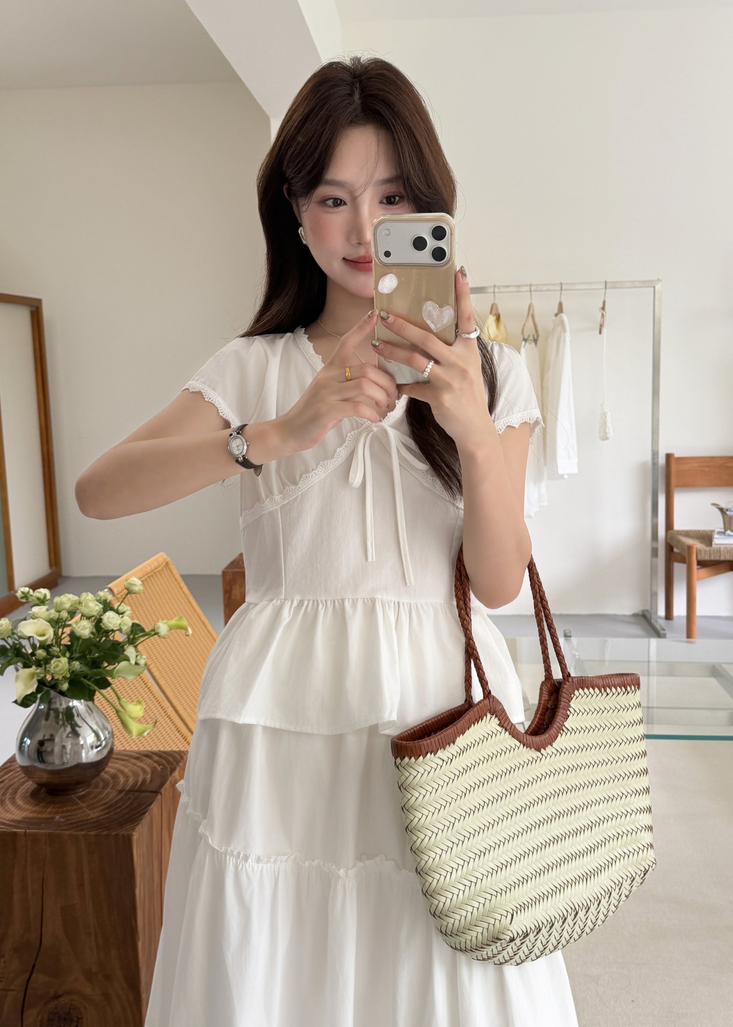 Alice Ribbon Lacey Blouse in White
