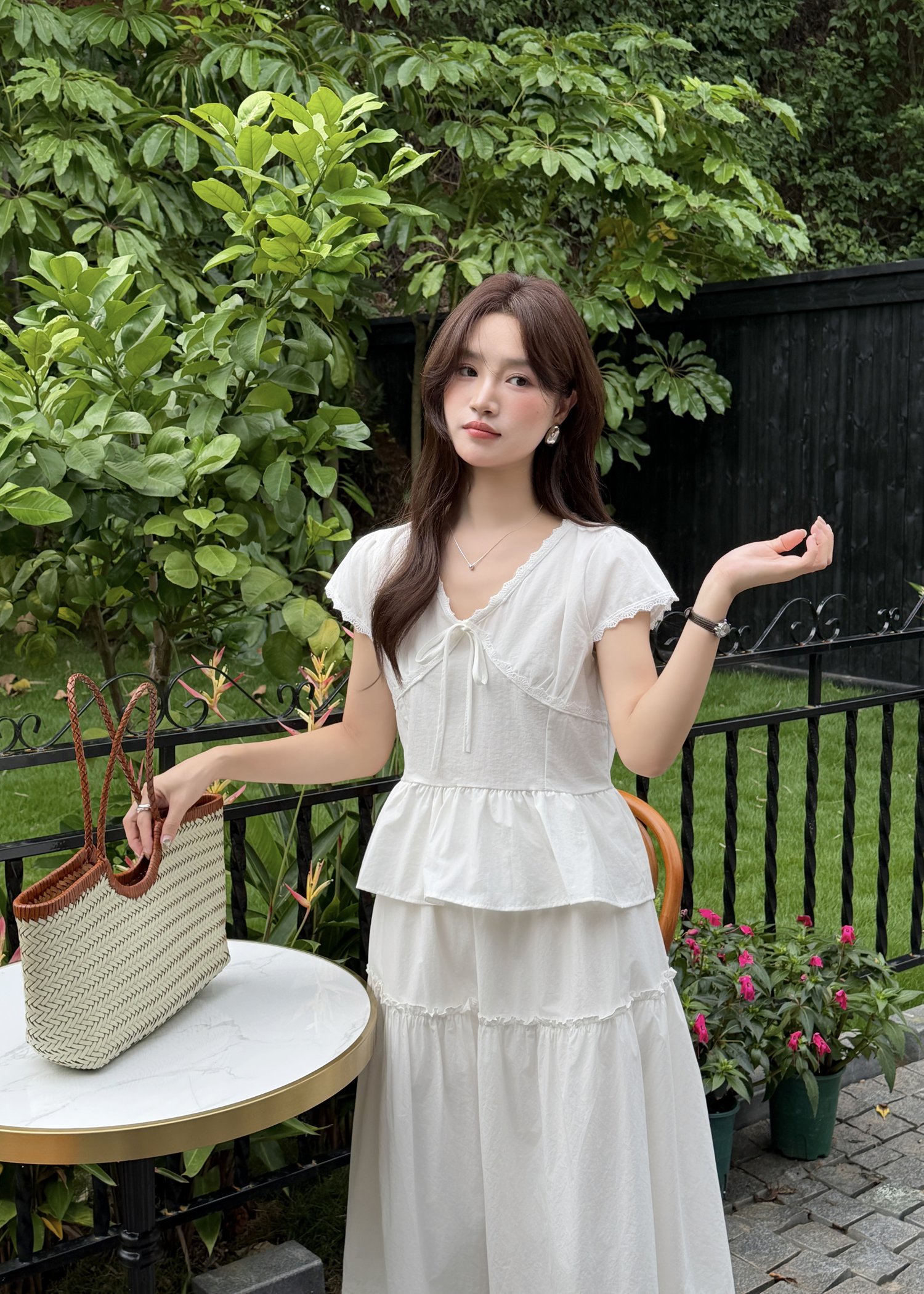 Alice Ribbon Lacey Blouse in White