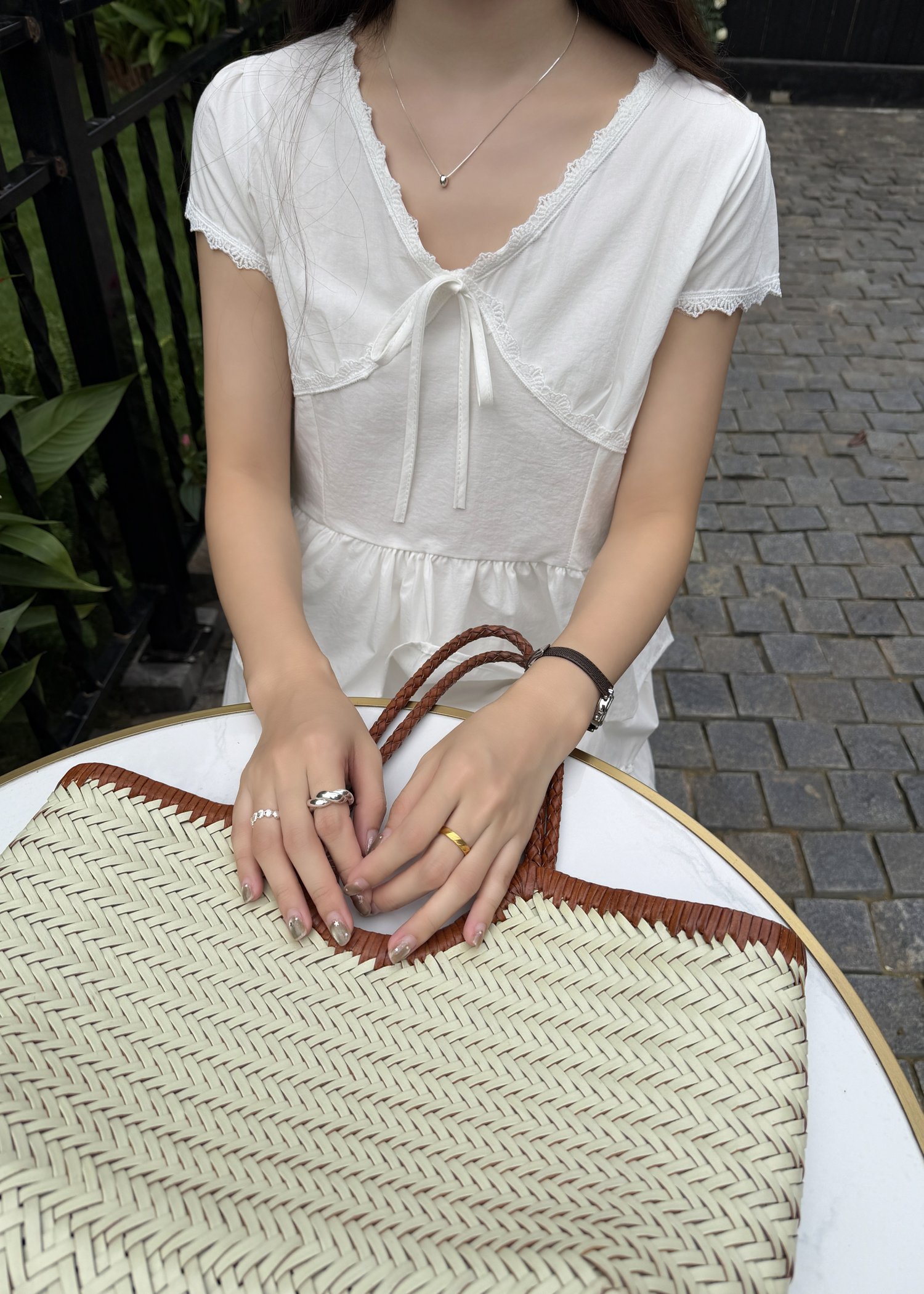 Alice Ribbon Lacey Blouse in White