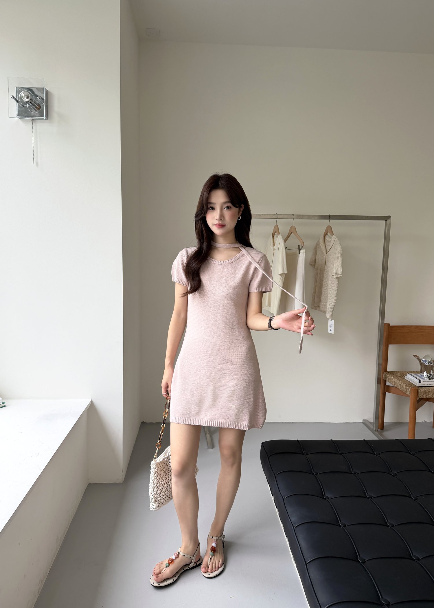Elyssa A-line Knit Dress in Dusty Pink