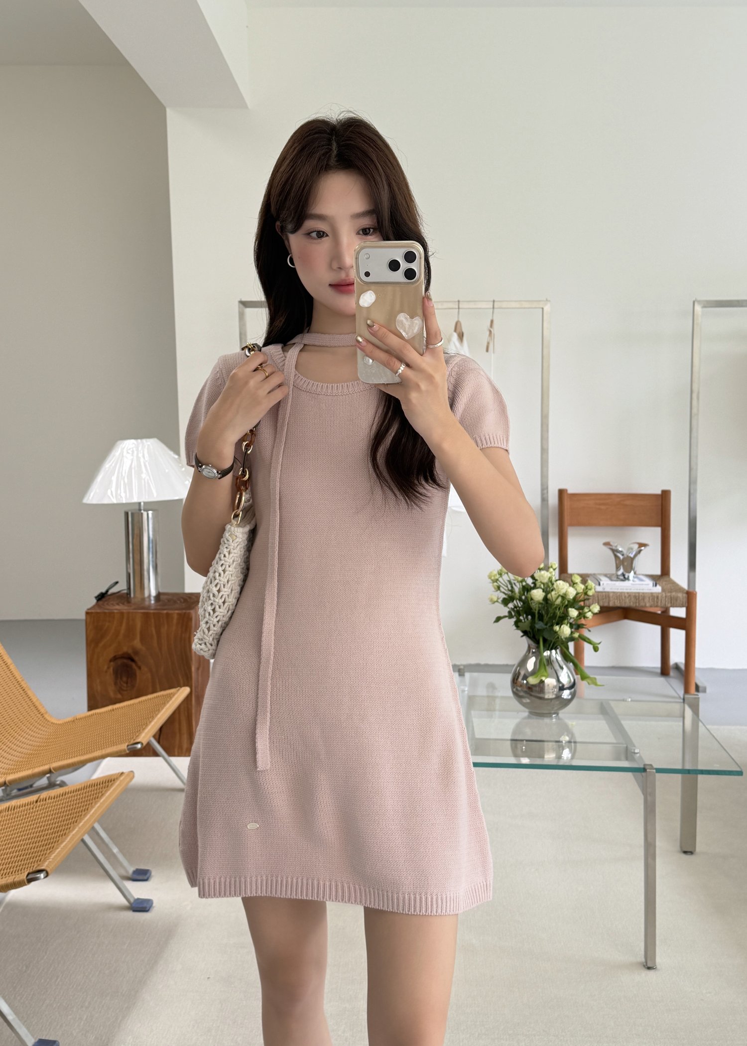 Elyssa A-line Knit Dress in Dusty Pink