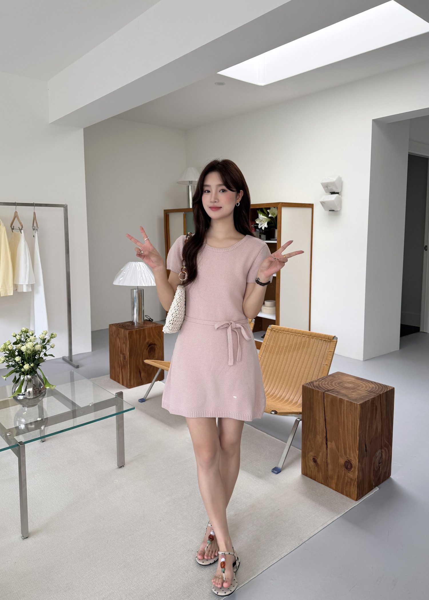 Elyssa A-line Knit Dress in Dusty Pink