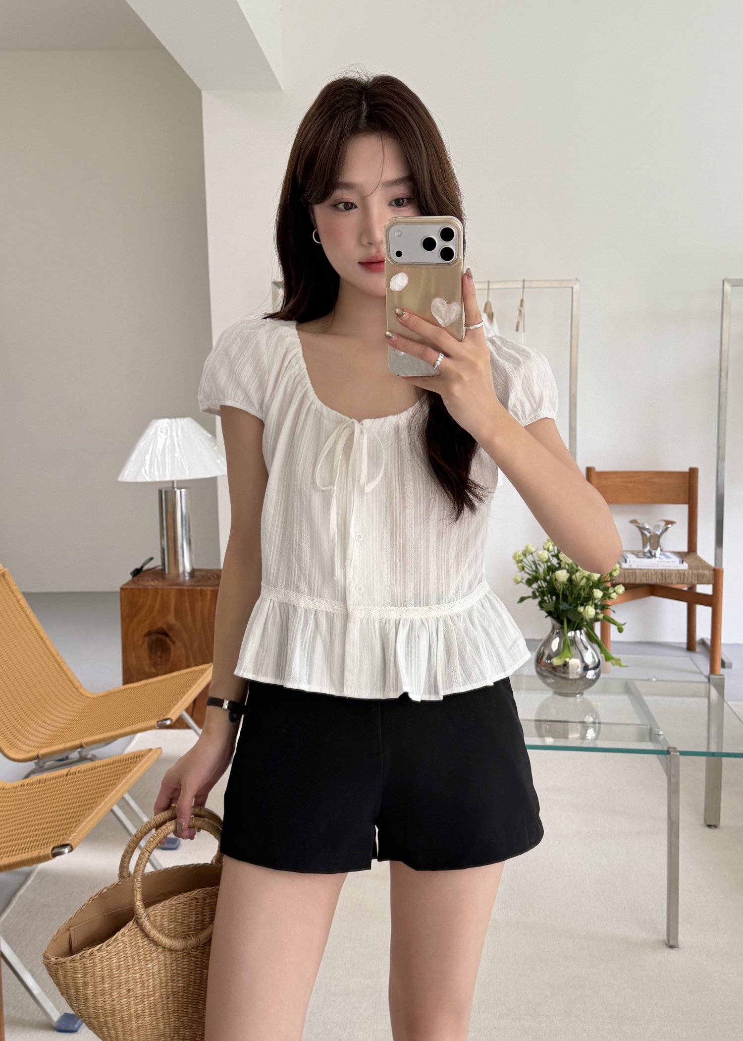 Evelyn Lacey Ribbon Blouse in White