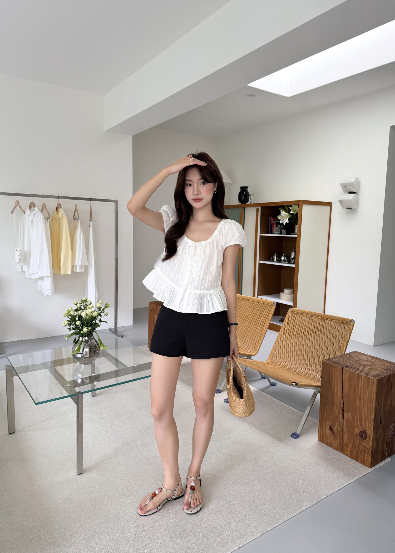 Evelyn Lacey Ribbon Blouse in White