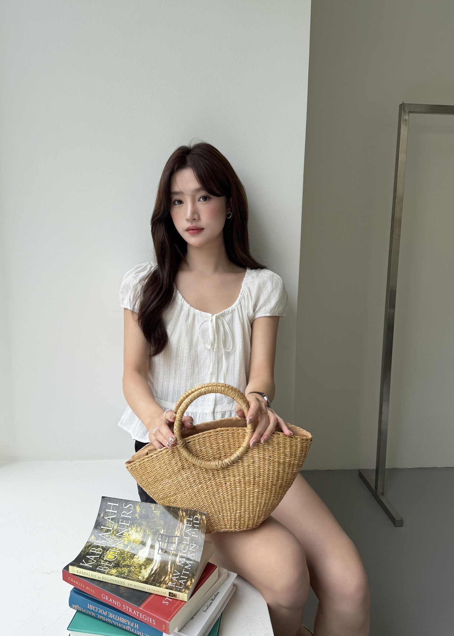 Evelyn Lacey Ribbon Blouse in White
