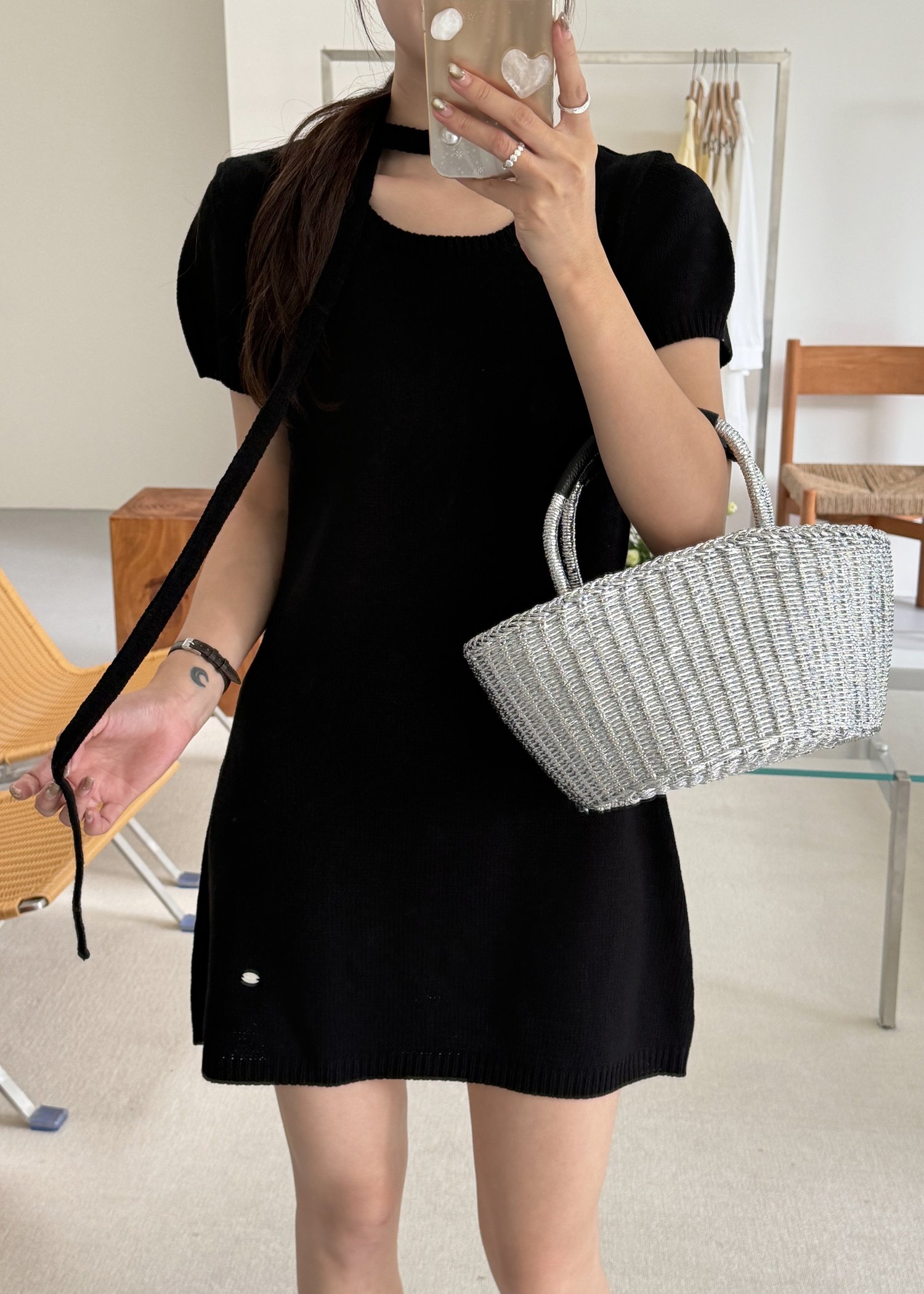 Elyssa A-line Knit Dress in Black