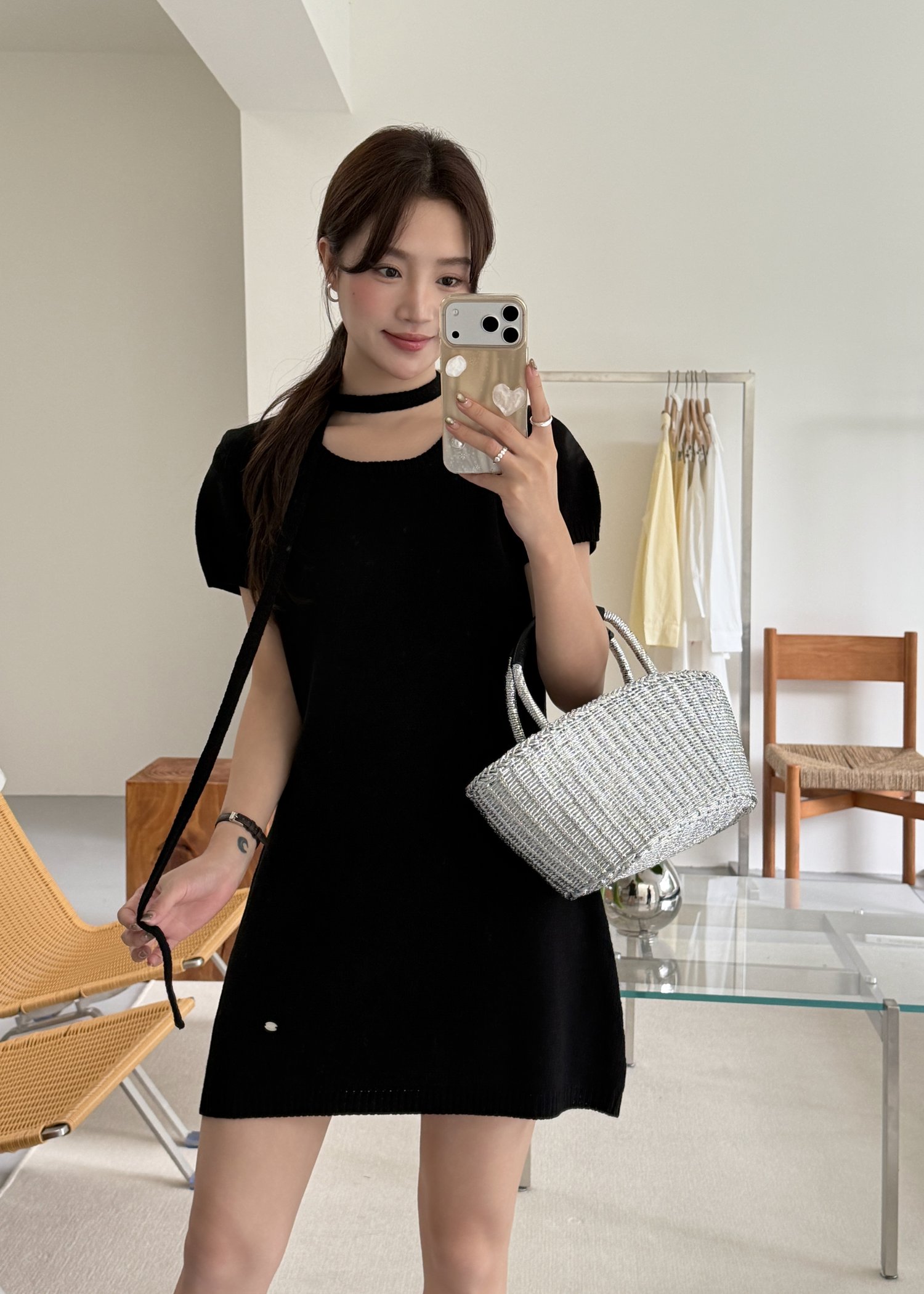 Elyssa A-line Knit Dress in Black