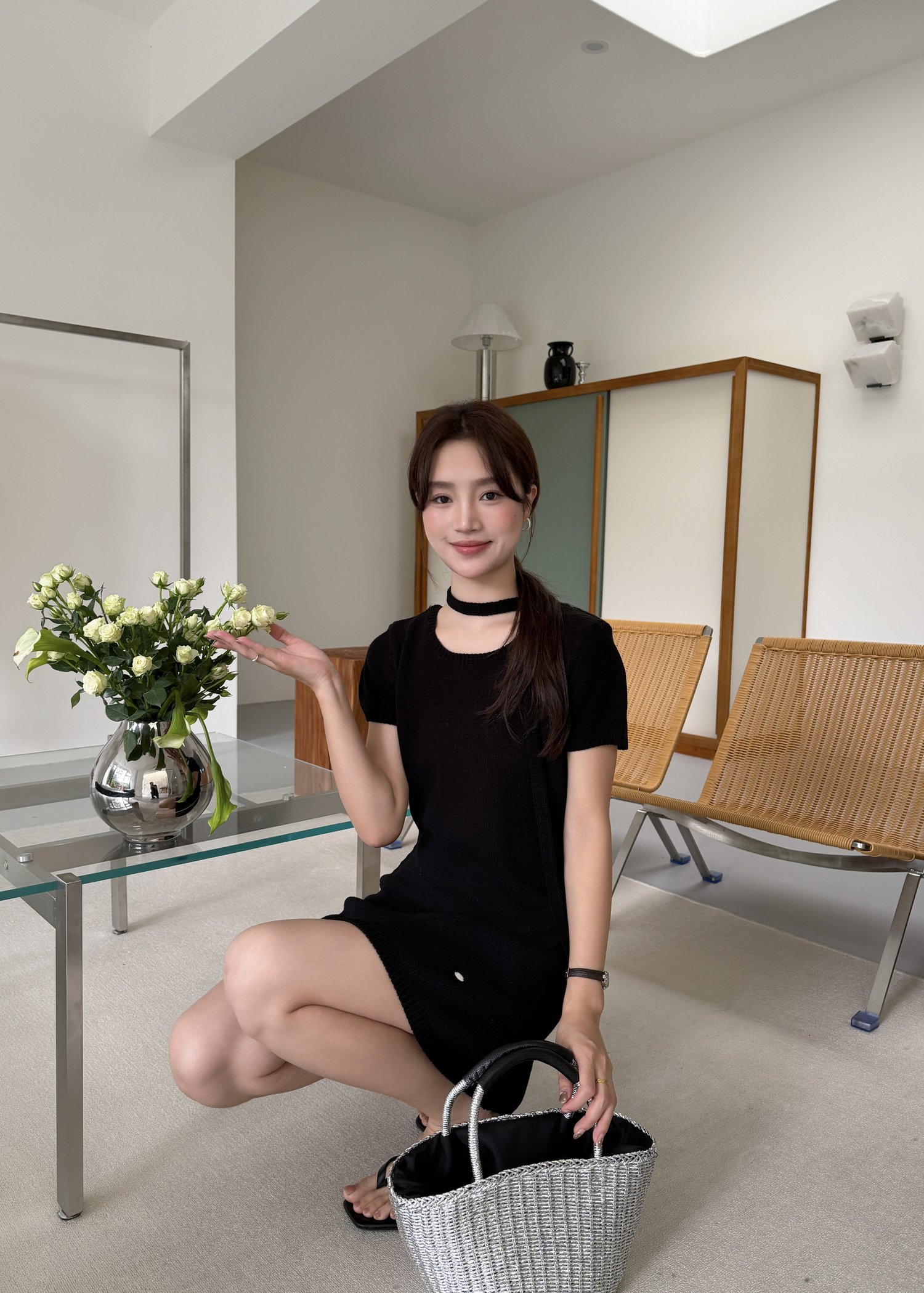 Elyssa A-line Knit Dress in Black