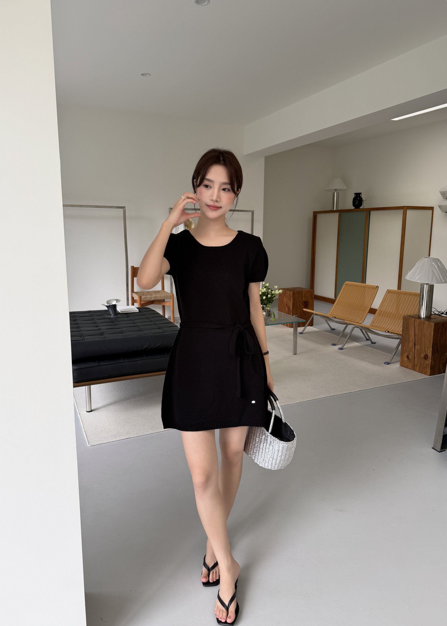 Elyssa A-line Knit Dress in Black