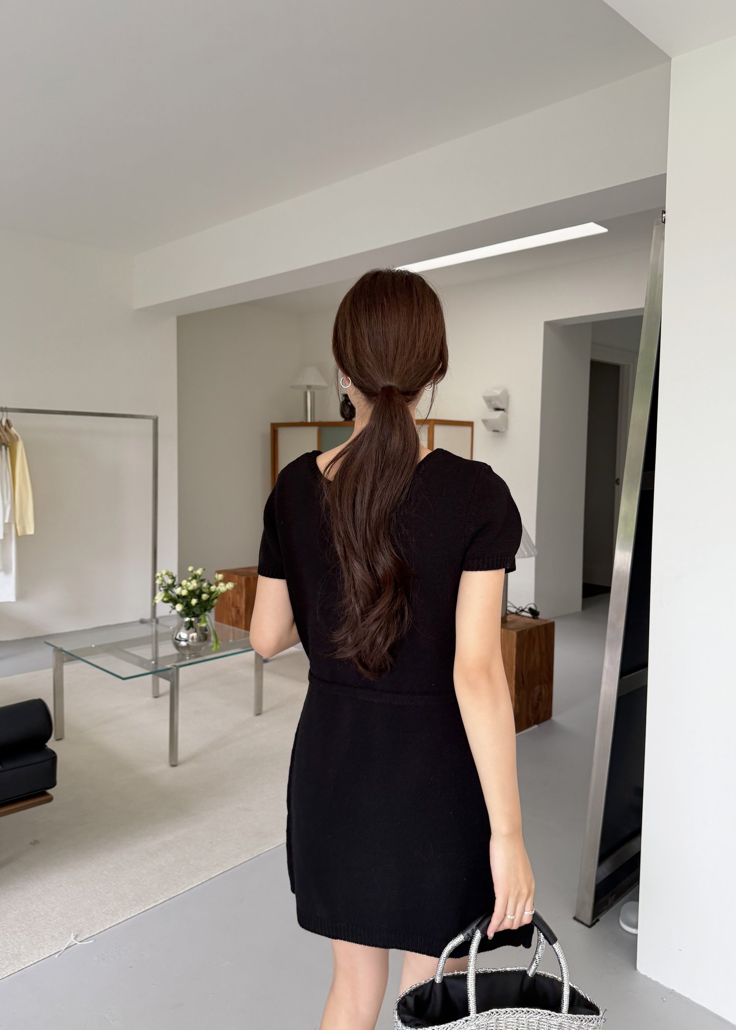 Elyssa A-line Knit Dress in Black