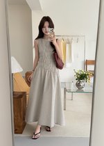 Celeste Grid Long Dress in White