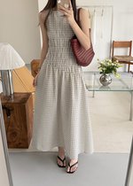 Celeste Grid Long Dress in White