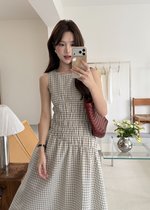Celeste Grid Long Dress in White
