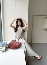 Celeste Grid Long Dress in White