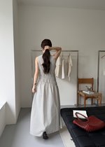 Celeste Grid Long Dress in White