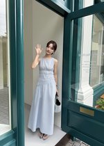 Celeste Grid Long Dress in Blue
