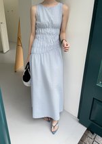 Celeste Grid Long Dress in Blue