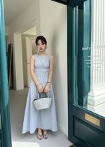 Celeste Grid Long Dress in Blue