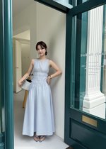 Celeste Grid Long Dress in Blue